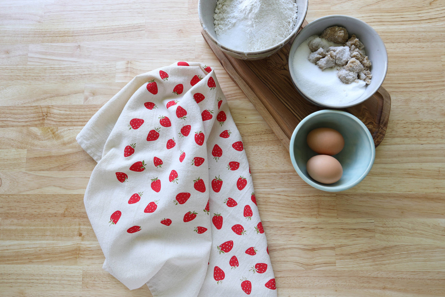 The High Fiber - Strawberry Kitchen Towel, Hand Printed Fruit Tea Towel