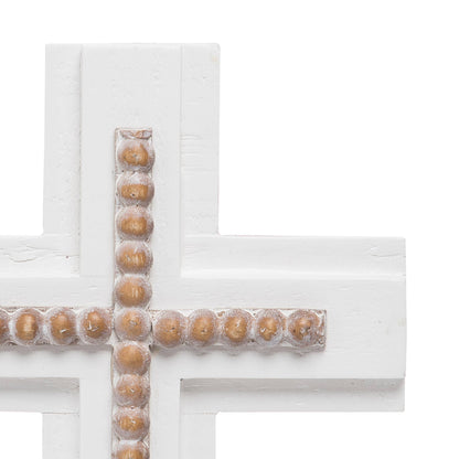 Foreside H & G - White Wood and Natural Bead Easter Wall Cross