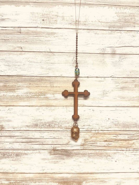 Universal Ironworks USA - Vintage Cross Rustic Bell Garden Chime - Easter
