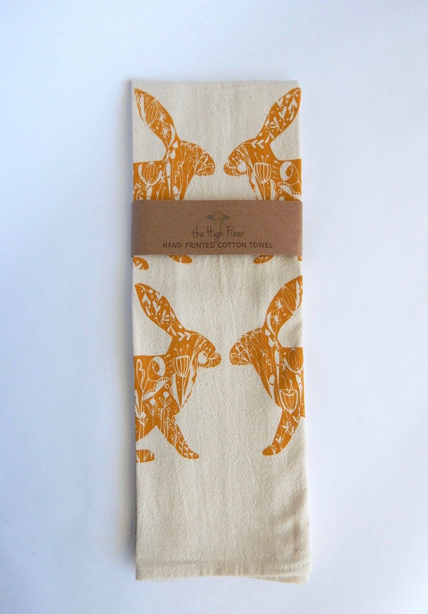 The High Fiber - Floral Gold Rabbit Kitchen Towel, Rabbit Tea Towel - Easter