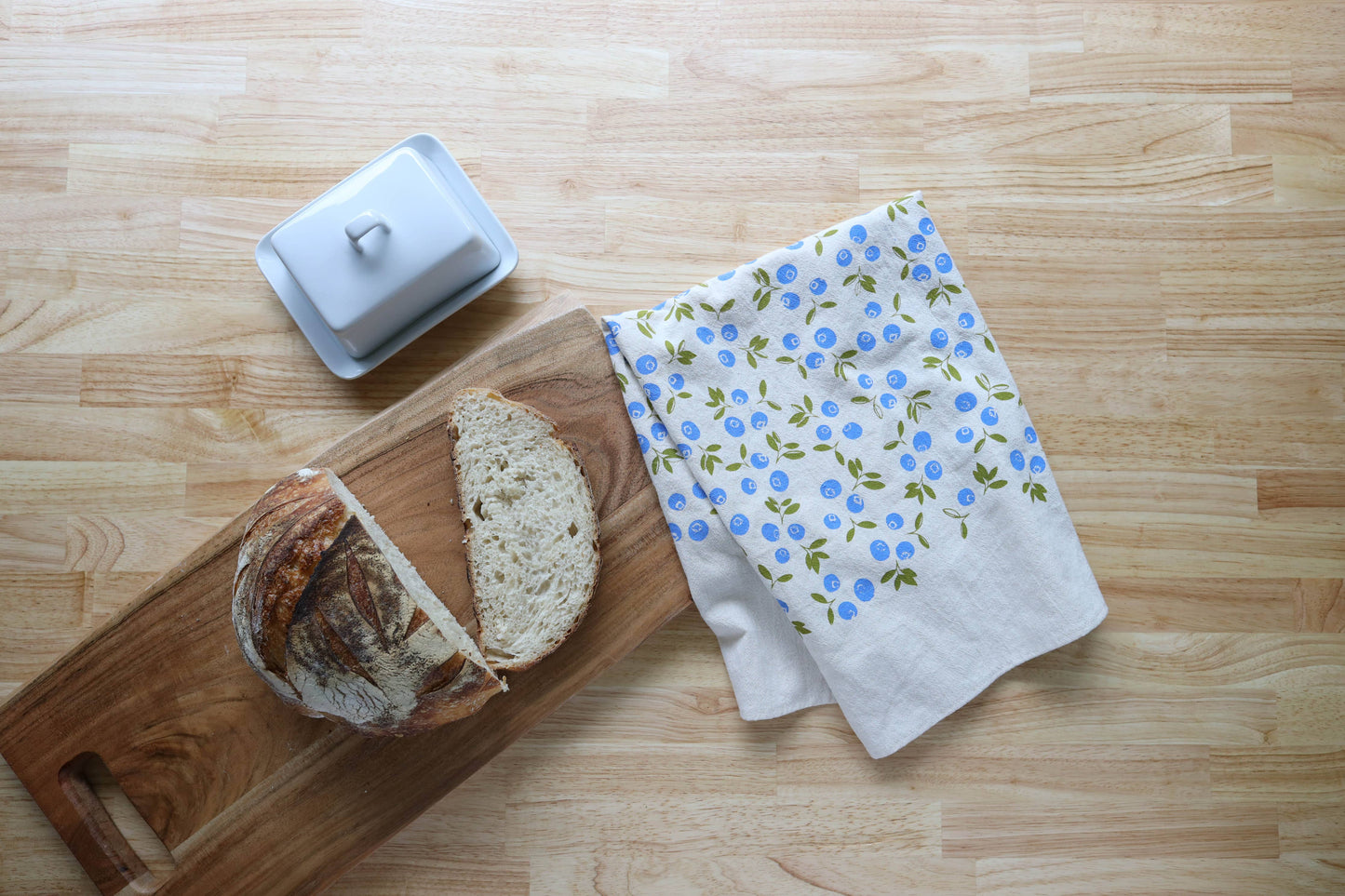The High Fiber - Blueberry Kitchen Towel, Handprinted Tea Towel