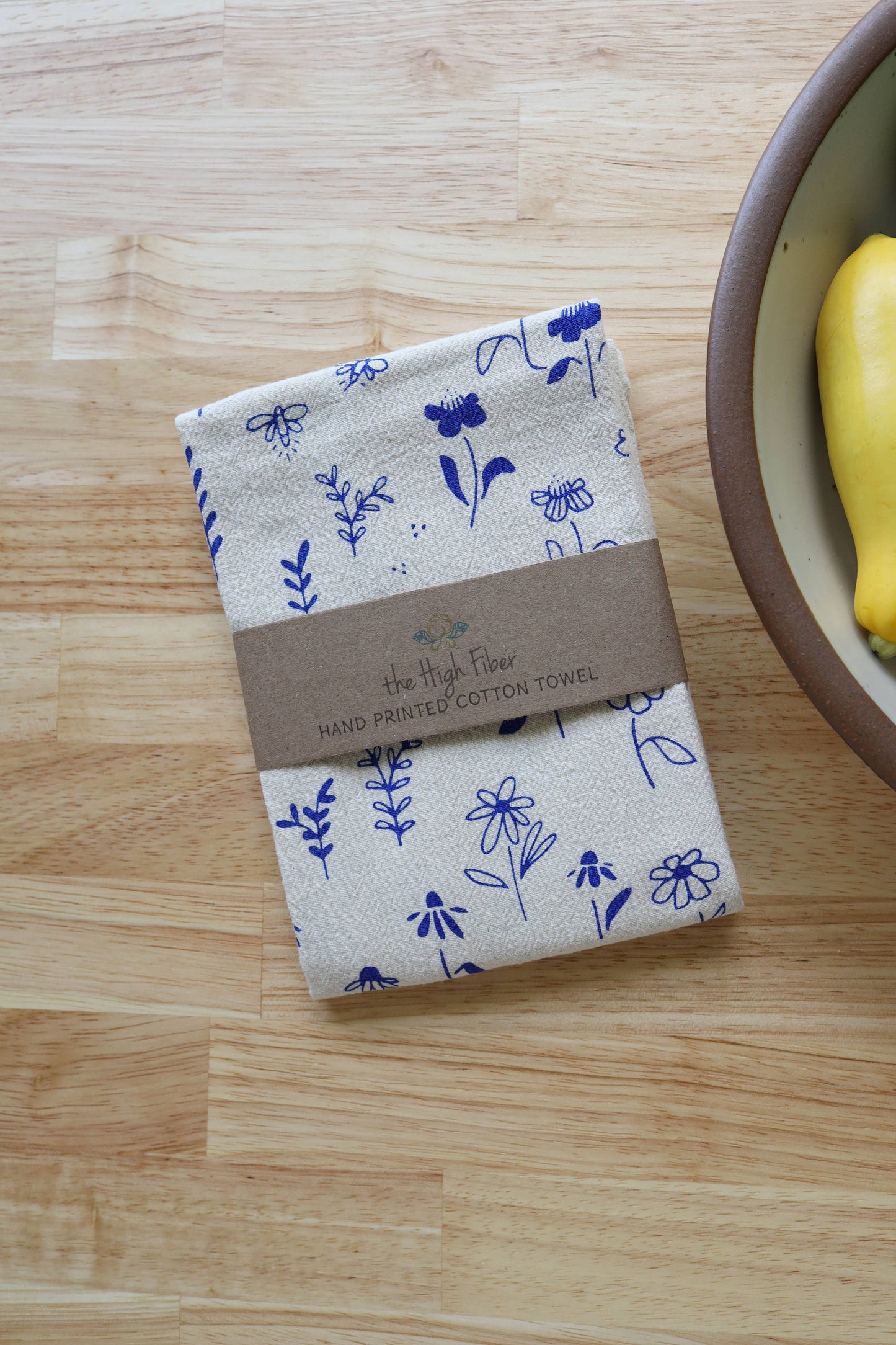 The High Fiber - Floral Meadow Kitchen Towel, Handprinted Tea Towel - Easter