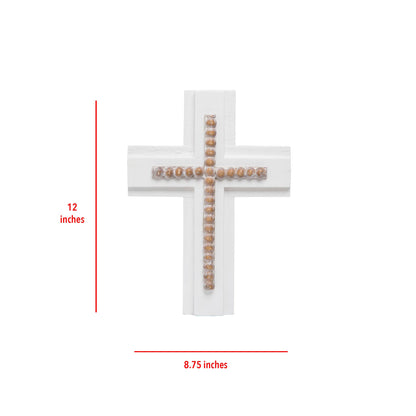 Foreside H & G - White Wood and Natural Bead Easter Wall Cross