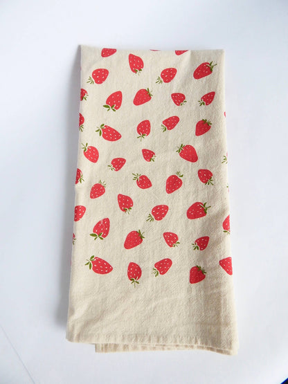 The High Fiber - Strawberry Kitchen Towel, Hand Printed Fruit Tea Towel